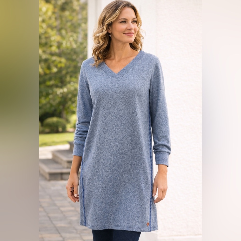 Hatley Blue Heathered Sweatshirt Dress | V-Neck | NWT | Size S